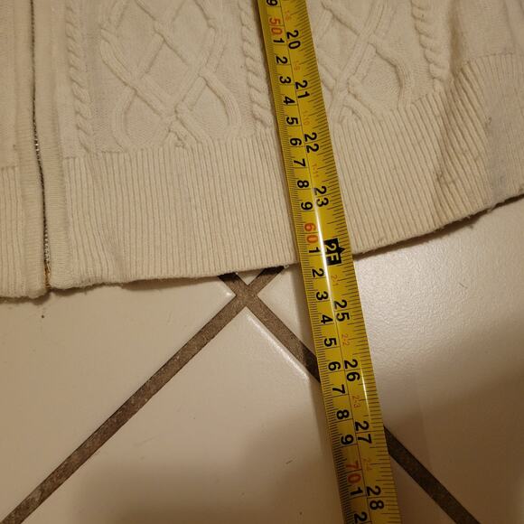 Talbots Lambswool Blend Cable Knit Full Zip Up Front Sweater Cream Womens Size L - Picture 8 of 9